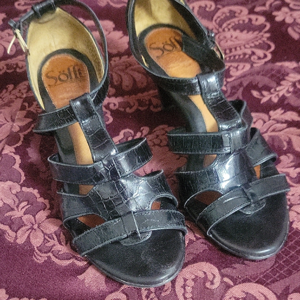 Sofft Black Chunky Heel Strappy Heels Women's Size 6 M